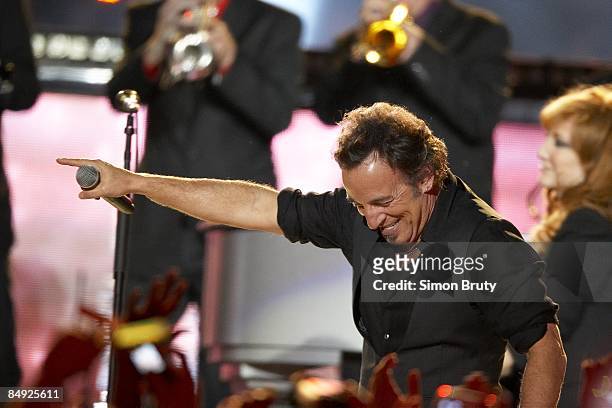 Super Bowl XLIII: Celebrity musician Bruce Springsteen and the E Street Band perform halftime show during Pittsburgh Steelers vs Arizona Cardinals...