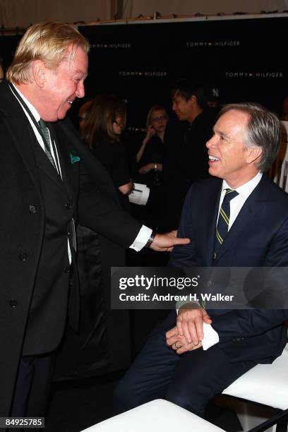 Paul Wilmot and designer Tommy Hilfiger at the Tommy Hilfiger Fall 2009 fashion show during Mercedes-Benz Fashion Week in the Tent at Bryant Park on...