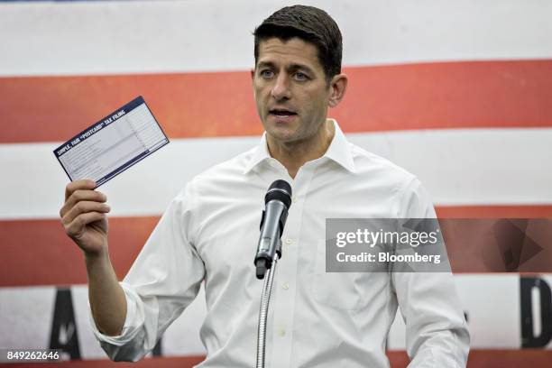 House Speaker Paul Ryan, a Republican from Wisconsin, speaks during a news conference following a tour of the Harley-Davidson Inc. Facility in...