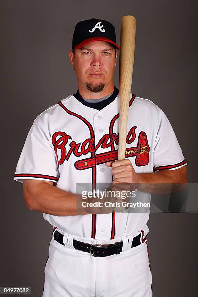 Chipper Jones of the Atlanta Braves poses for a photo during Spring Training Photo day on February 19, 2009 at Champions Stadium at Walt Disney World...