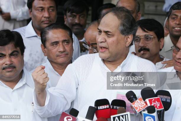 Rajya Sabha Elections Industrialist: Rahul Bajaj coming out of Vidhan Bhavan after winning the Rajya Sabha seat. Also seen Prakash Javdekar ,...