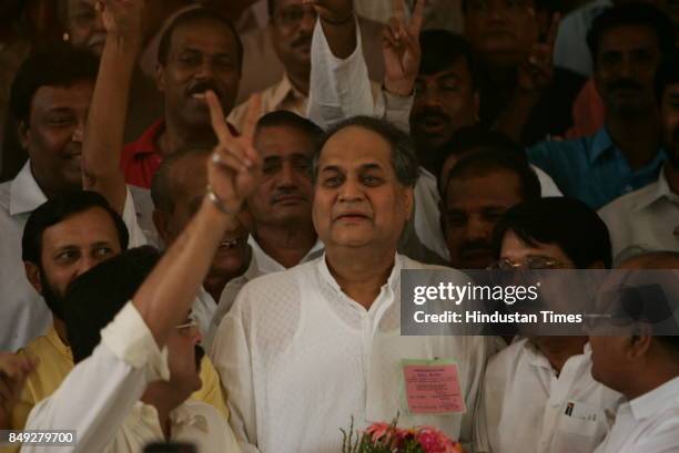 Rajya Sabha Elections Industrialist: Rahul Bajaj coming out of Vidhan Bhavan after winning the Rajya Sabha seat. Also seen Prakash Javdekar ,...