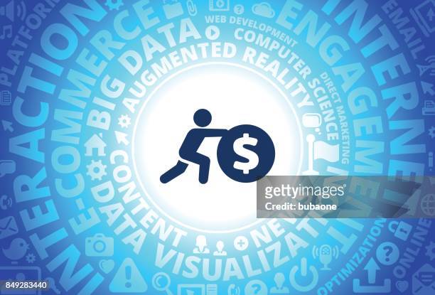 pushing coin icon on internet modern technology words background - the sound of change live stock illustrations