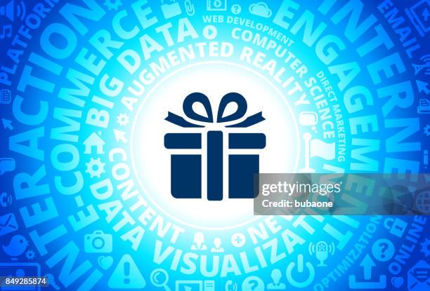 gift box icon on internet modern technology words background - christmas loading stock illustrations