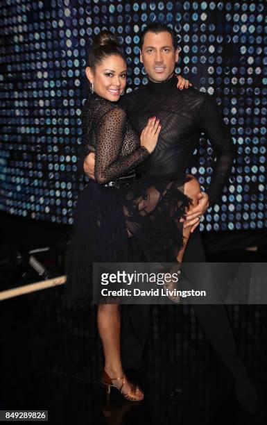Personality Vanessa Lachey and dancer Maksim Chmerkovskiy attend "Dancing with the Stars" season 25 at CBS Televison City on September 18, 2017 in...