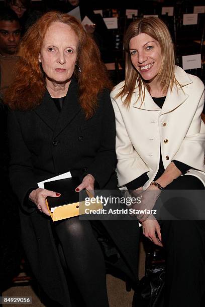 Vogue's Grace Coddington and Virginia Smith attend the Isaac Mizrahi Fall 2009 fashion show during Mercedes-Benz Fashion Week at the NY Public...