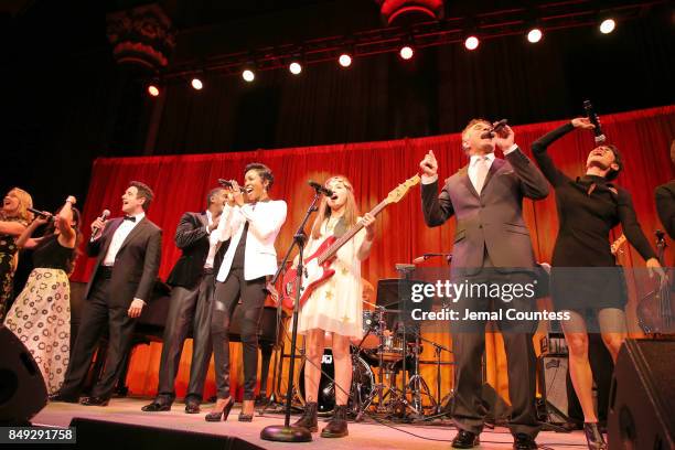 Natalie Cortez, Santino Fontana, Norm Lewis, Evie Dolan, Brian Stokes Mitchell, and Beth Malone perform onstage at the American Theatre Wing...