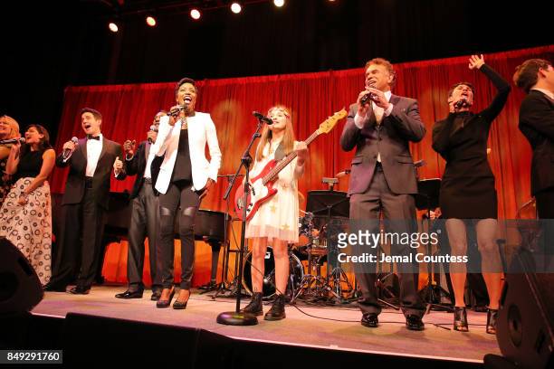 Natalie Cortez, Santino Fontana, Norm Lewis, Evie Dolan, Brian Stokes Mitchell, and Beth Malone perform onstage at the American Theatre Wing...