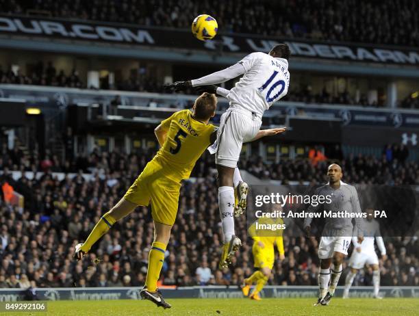 Tottenham Hotspur's Emmanuel Adebayor scores his side's second goal of the game