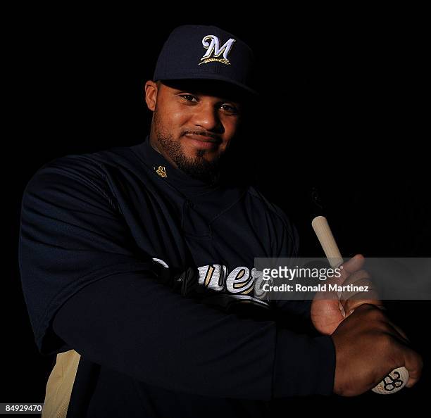 Prince Fielder of the Milwaukee Brewers poses during photo day at the Brewers spring training complex on February 19, 2009 in Maryvale, Arizona.