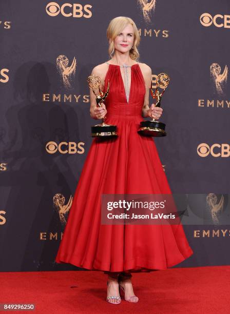 Actress Nicole Kidman poses in the press room at the 69th annual Primetime Emmy Awards at Microsoft Theater on September 17, 2017 in Los Angeles,...