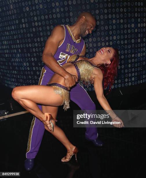 Former NBA player Derek Fisher and dancer Sharna Burgess attend "Dancing with the Stars" season 25 at CBS Televison City on September 18, 2017 in Los...