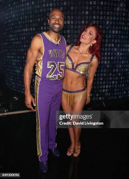 Former NBA player Derek Fisher and dancer Sharna Burgess attend "Dancing with the Stars" season 25 at CBS Televison City on September 18, 2017 in Los...