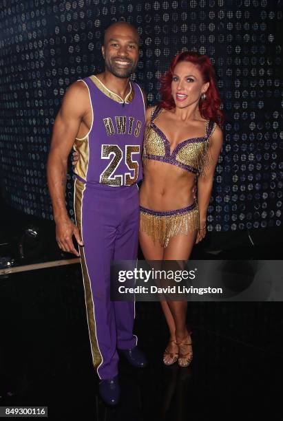 Former NBA player Derek Fisher and dancer Sharna Burgess attend "Dancing with the Stars" season 25 at CBS Televison City on September 18, 2017 in Los...