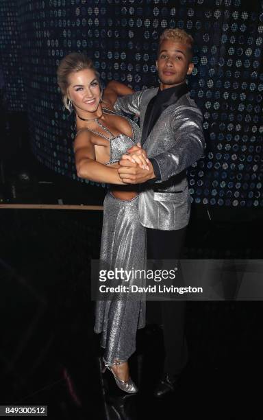 Dancer Lindsay Arnold and singer Jordan Fisher attend "Dancing with the Stars" season 25 at CBS Televison City on September 18, 2017 in Los Angeles,...