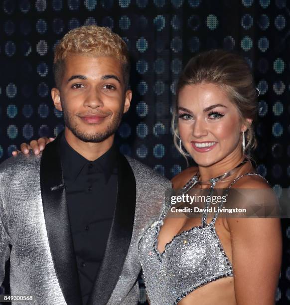 Singer Jordan Fisher and dancer Lindsay Arnold attend "Dancing with the Stars" season 25 at CBS Televison City on September 18, 2017 in Los Angeles,...