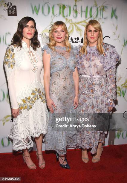 Laura Mulleavy, Kirsten Dunst and Kate Mulleavy attend the premiere of A24's "Woodshock" the at ArcLight Cinemas on September 18, 2017 in Hollywood,...