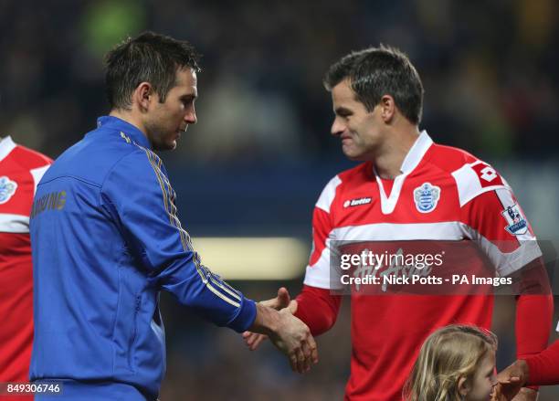 Chelsea's Frank Lampard shakes hands with Queens Park Rangers' Ryan Nelsen before the match