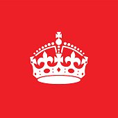 English crown icon isolated on red background.