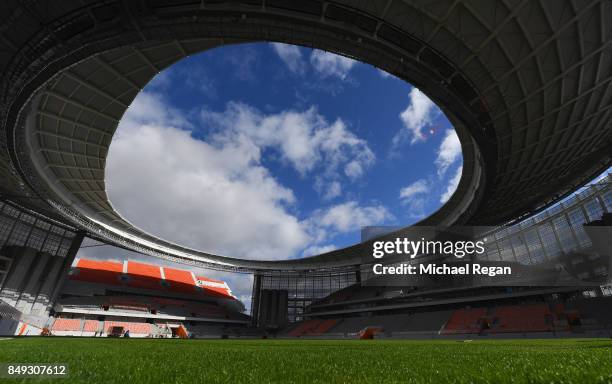 General view of Central Stadium as work continues on September 18, 2017 in EKATERINBURG, Russia.