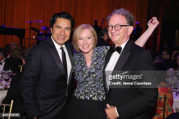 Felix Cisneros, Heather Hitchens, and William Ivey Long attend the American Theatre Wing Centennial Gala at Cipriani 42nd Street on Septembe