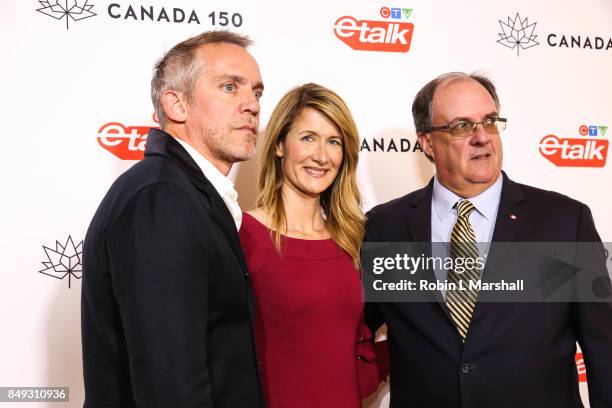 Jean-Marc Vallee, Laura Dern and James Villenueve attend the Canadian Consulate's Celebration for the Canadian Nominees of the 69th Emmy Awards at...