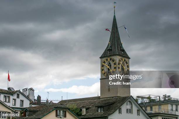 church bells at st. peter church of zurich, zürich - zurich landmark stock pictures, royalty-free photos & images