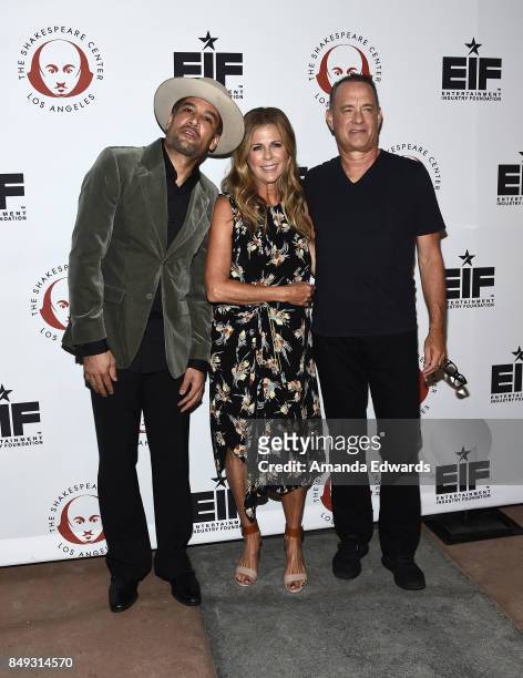 Musician Ben Harper and actors Rita Wilson and Tom Hanks arrive at the 27th Annual Simply Shakespeare benefit at the Freud Playhouse, UCLA on...