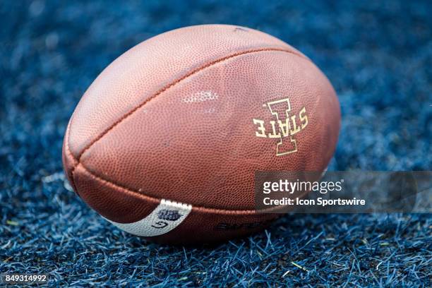 An Iowa State Cyclones football on the field during the first quarter of the college football game between the Iowa State Cyclones and Akron Zips on...