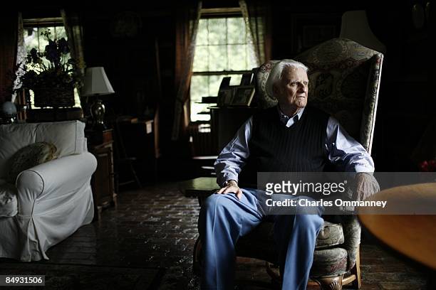 Evangelist Billy Graham at his home in the mountains of Montreat, July 25, 2006 near Asheville, North Carolina. Billy and Ruth Graham see out their...