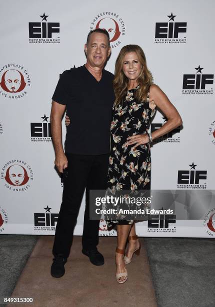 Actor Tom Hanks and actress Rita Wilson arrive at the 27th Annual Simply Shakespeare benefit at the Freud Playhouse, UCLA on September 18, 2017 in...