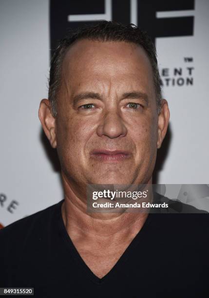 Actor Tom Hanks arrives at the 27th Annual Simply Shakespeare benefit at the Freud Playhouse, UCLA on September 18, 2017 in Westwood, California.