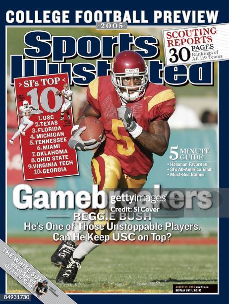 August 15, 2005 Sports Illustrated via Getty Images Cover: College Football: USC Reggie Bush in action, rushing vs Colorado State. Los Angeles, CA...