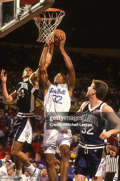 Anthony Avent of the Seton Hall Pirates takes a shot during a quarterfinal Big East Conferance Touranment college basketball game against the...