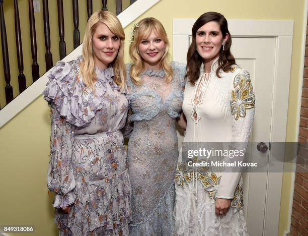 Writer/director Kate Mulleavy, actress Kirsten Dunst, and writer/director Laura Mulleavy attend the after party for the Los Angeles premiere of...