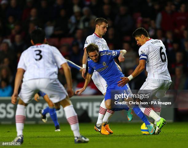 Chelsea's Juan Mata and Southampton's Jose Fonte battle for the ball