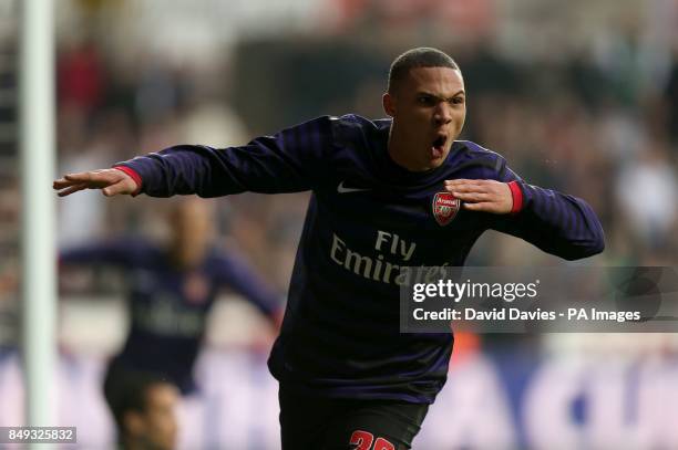 Arsenal's Kieran Gibbs celebrates scoring his teams second goal of the game