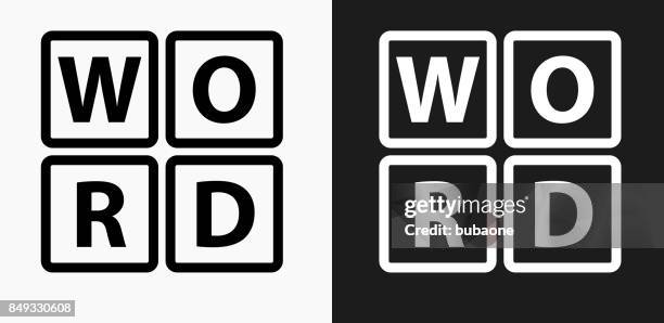 word game icon on black and white vector backgrounds - word game stock illustrations
