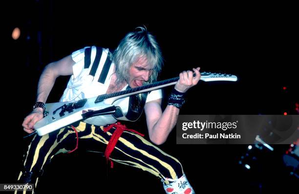 Fernando von Arb of Krokus performing at the Aragon Ballroom in Chicago, Illinois, April 12, 1985.