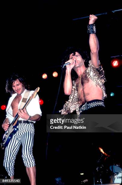 Fernando von Arb, left, and Marc Storace of Krokus performing at the Aragon in Chicago, Illinois, May 22, 1982.