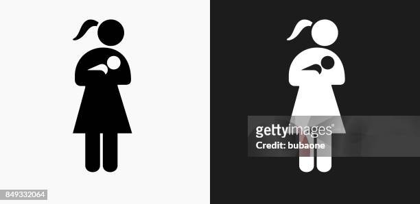 woman nursing a baby icon on black and white vector backgrounds - clip art family stock illustrations