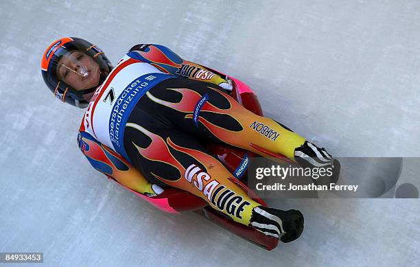 Erin Hamlin of the United States during training for the Wiessmann Luge World Cup on February 19, 2009 at the Whistler Sliding Center in Whistler,...