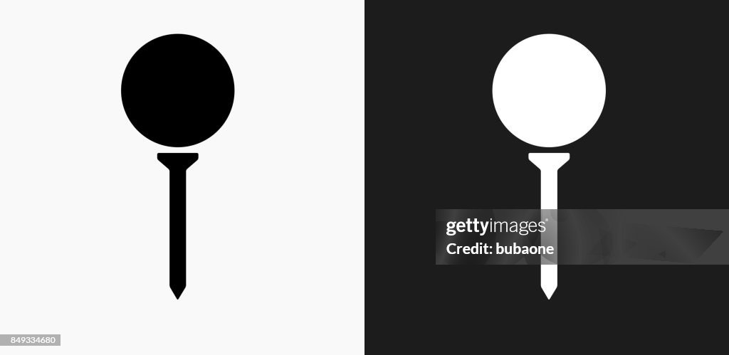Golf Ball on Tee Icon on Black and White Vector Backgrounds