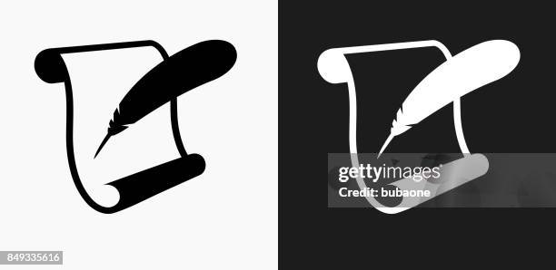 ilustraciones, imágenes clip art, dibujos animados e iconos de stock de rollo de papel y pluma pluma icono en blanco y negro vector fondos - cerda-pelo-de-animal