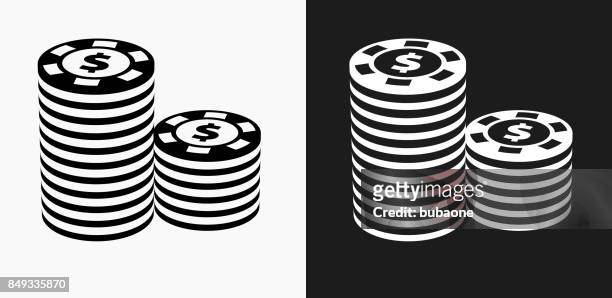 poker chips icon on black and white vector backgrounds - gambling chip stock illustrations