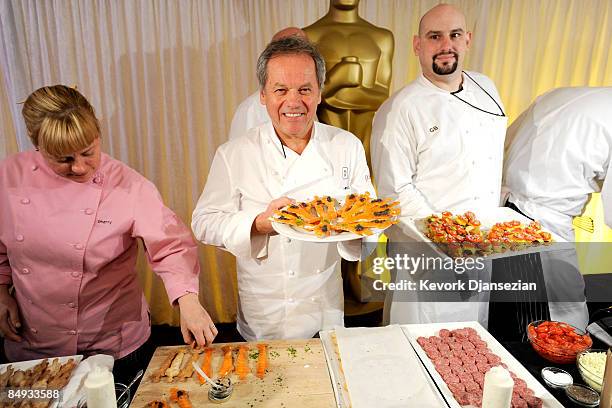 Executive pastry chef Sherry Yard and chef Wolfgang Puck at the Oscar food and beverage preview at the Kodak Theatre on February 19, 2009 in Los...