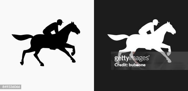 ilustraciones, imágenes clip art, dibujos animados e iconos de stock de caballo corredor icono en blanco y negro vector fondos - evento ecuestre