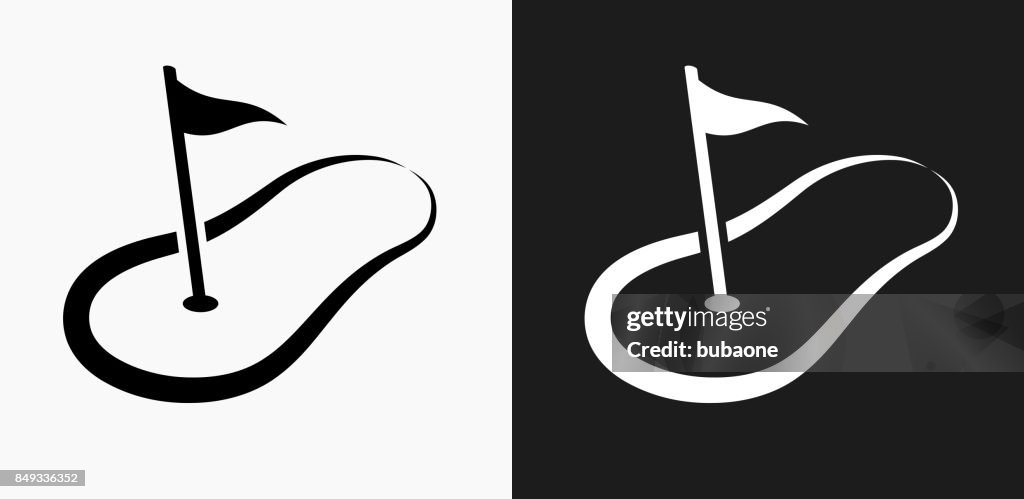 Golf Hole Flag Icon on Black and White Vector Backgrounds