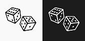 Two Dice Icon on Black and White Vector Backgrounds