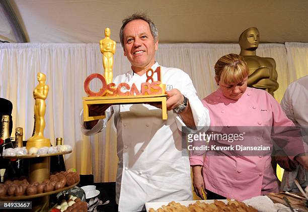 Chef Wolfgang Puck and executive pastry chef Sherry Yard at the Oscar food and beverage preview at the Kodak Theatre on February 19, 2009 in Los...